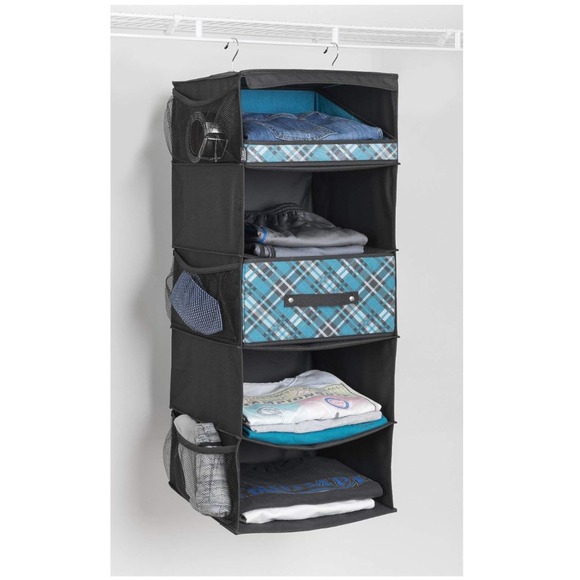 5 Shelf Closet Organizer - Black/Hanging Shelves - Picture 5 of 6